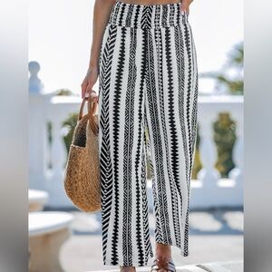 Cupshe Black & White Smocked Waist Geo Pants